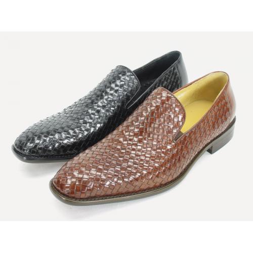 Carrucci Genuine Calf Skin Woven Leather Loafer Shoes KS259-11